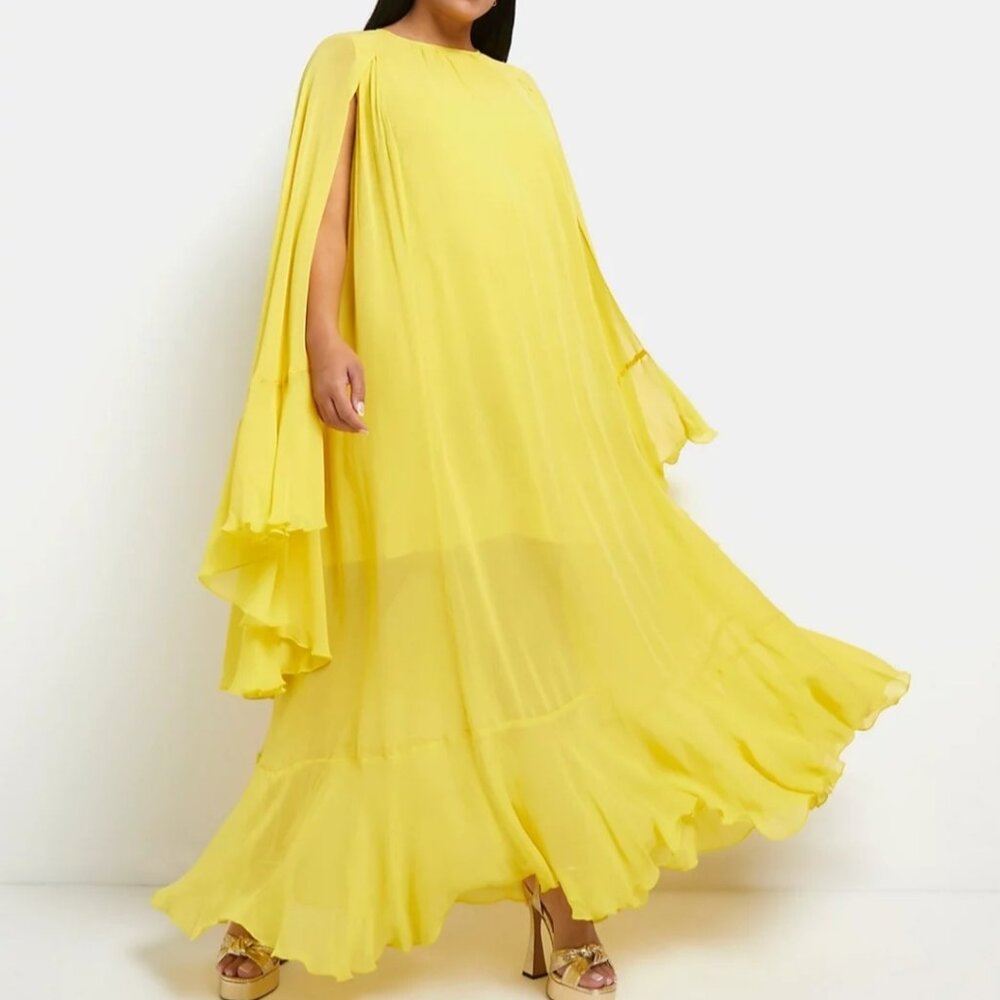 RIVER ISLAND Yellow Caped Gown - 1X and 2X